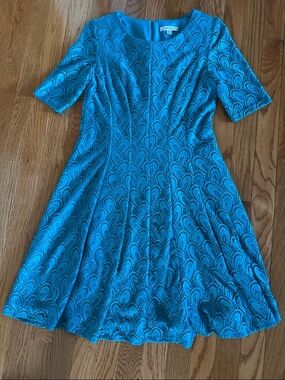 Sandra Darren Teal Lace A-Line Midi Dress